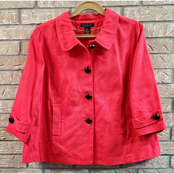 Dialogue Jacket Womens Size 3X Red With Bold Black Shiny Buttons New with‎ Tags - Picture 1 of 11